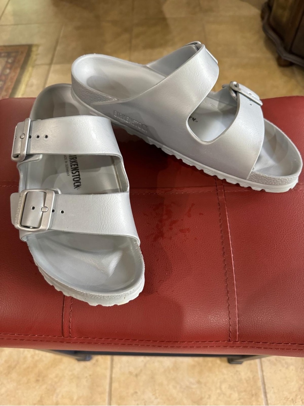 Birkenstock White Double Buckle Slide Sandals - Picture 1 of 1